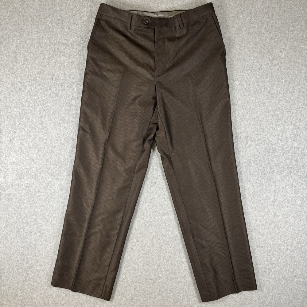 Vitarelli Italy Brown Textured Dress Pants Flat Front Men's Trousers